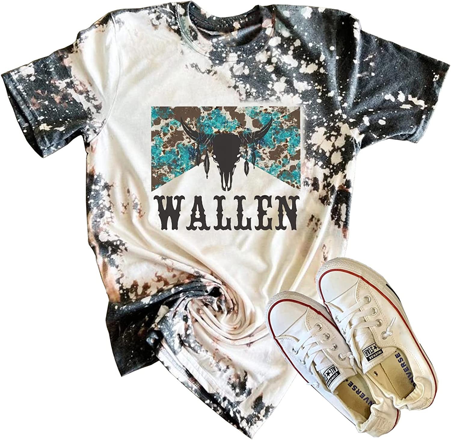 Retro Steer Skull Western T-Shirt Women Vintage Country Music Shirt Cute Cowgirl