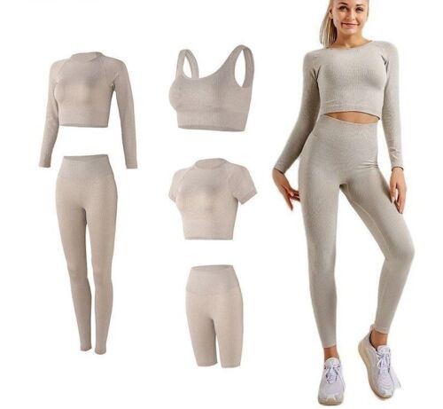 Seamless Women Yoga Set Workout Athletic Solid Gym Legging Fitness Bra Crop Tops