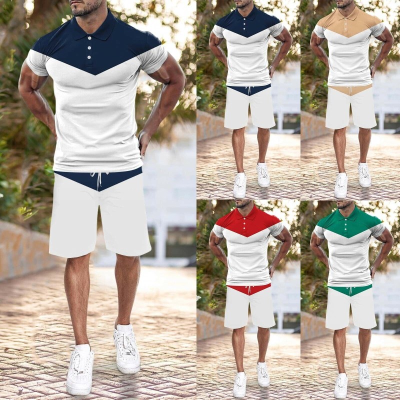 Mens Fashion Short Sleeve T Shirt and Shorts Set Summer 2 Piece Outfit Tracksuit